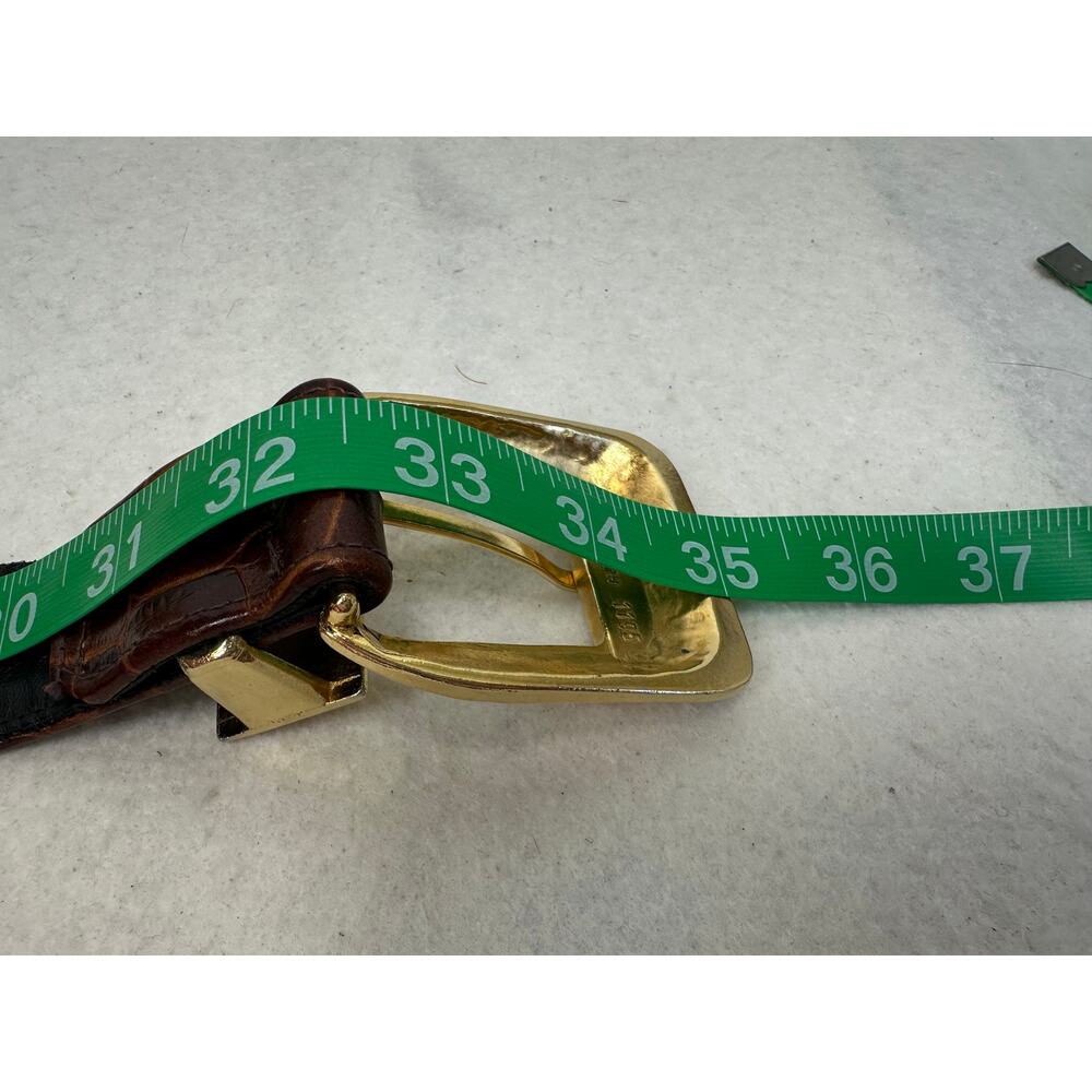 Brown Women's Crococile-Embossed Leather Belt Large Polished Gold Buckle Size SM - Picture 10 of 10